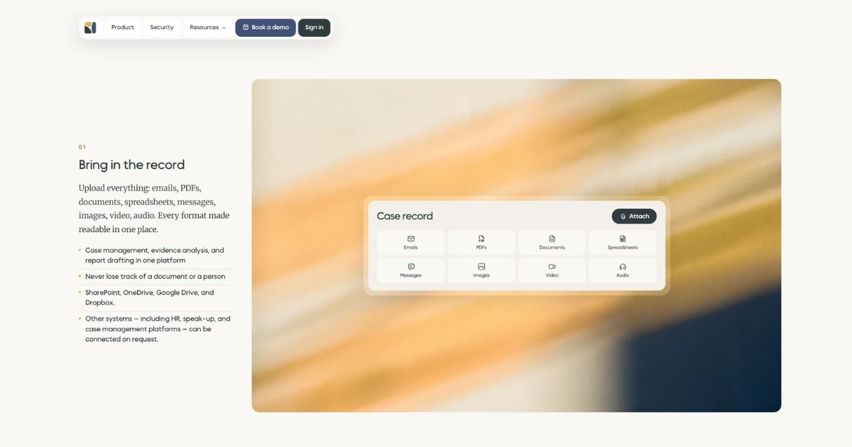 TensorCase product screen for bringing a case record into one place